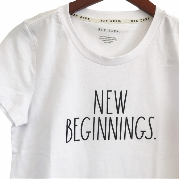 RAE DUNN NWT New Beginnings Graphic Front T Shirt Size Small in White - Picture 3 of 9